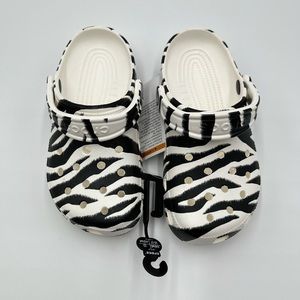 CROCS Classic Animal Print Zebra Clogs Sizes M4/W6, M5/W7, M6/W8 - Black White